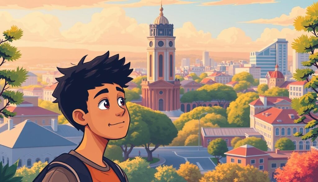 A vibrant illustration showcasing the diverse options for educational payment policies. In the foreground, a student ponders their financial options, considering alternative financing methods like online loans. In the middle ground, a university campus stands tall, its architecture conveying a sense of opportunity and knowledge. The background features a cityscape, representing the broader economic and social context that shapes educational policies. The lighting is warm and inviting, creating a contemplative mood. The composition is balanced, with the student's thoughtful expression drawing the viewer's attention to the central theme of educational payment strategies.