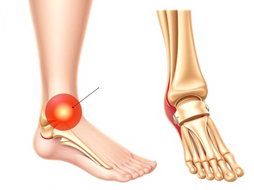 Ilustrasi keseleo pergelangan kaki dengan area pembengkakan yang ditandai Ilustrasi keseleo pergelangan kaki dengan area pembengkakan yang ditandai